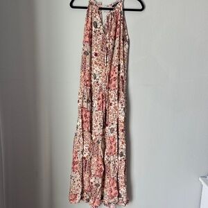 DREW Pink and Cream Floral Maxi Dress